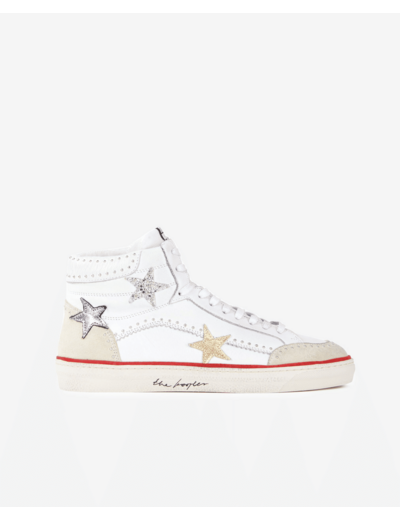 Baskets montantes en cuir blanc avec étoiles white