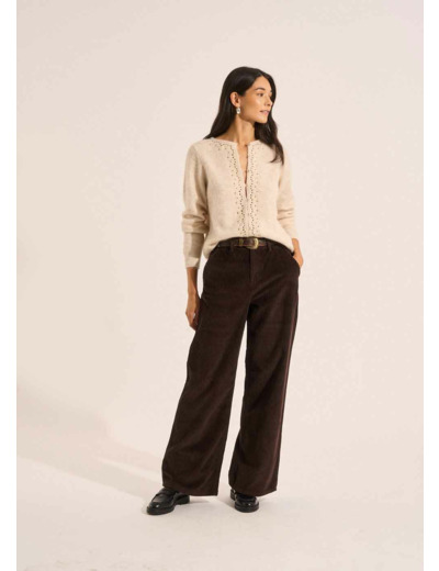 Pantalon large en velours de coton taille haute