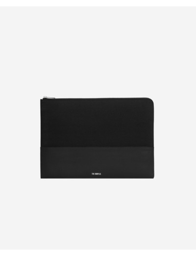 Pochette d'ordinateur en canvas et cuir grainé noir black
