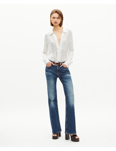 Chemise avec volants en soie blanche white