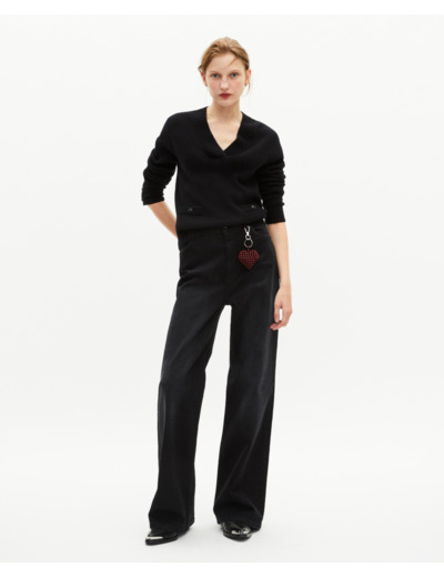 Pull col v en laine mérinos noir black