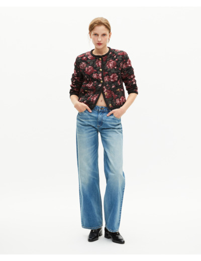 Veste en jacquard roses bordeaux