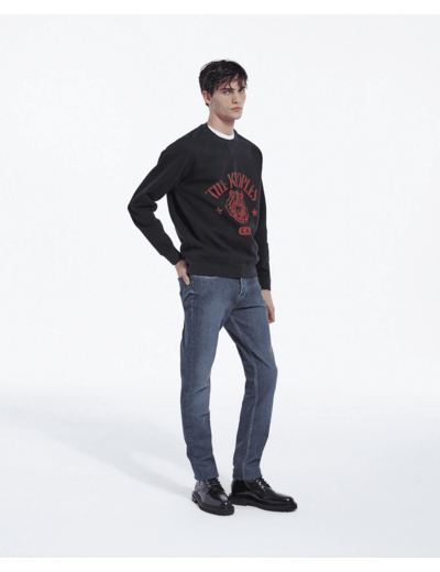 Pantalon 5 poches slim en denim bleu delave