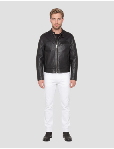 Blouson biker, cuir d'agneau