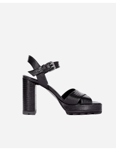 Chaussures a talon en cuir embossé serpent black