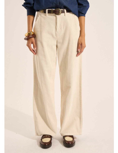 Pantalon large en velours de coton taille haute