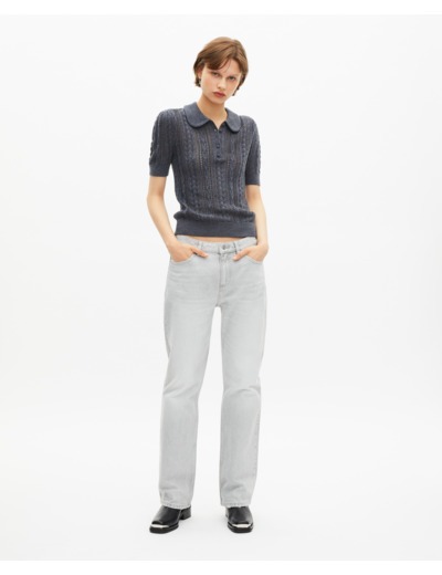 Pull manches courtes en laine mérinos gris anthracite