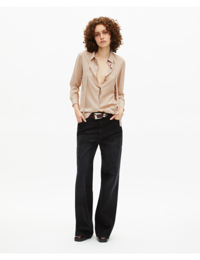 Chemise avec lavallière à pois beige beige / red
