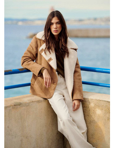 Manteau fausse peau lainée effet suédine