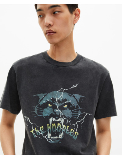T-shirt avec sérigraphie panthère noir black washed