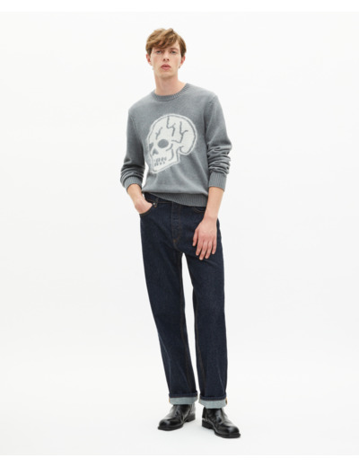 Pull tête de mort gris foncé anthracite melange