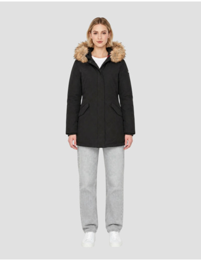 Parka à capuche bordée de fausse fourrure