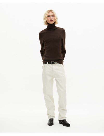 Pull col roulé en laine mérinos marron brown
