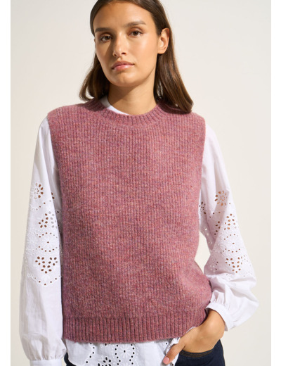 Pull sans manche à col rond