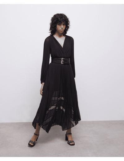Robe longue plissée avec dentelle noire black