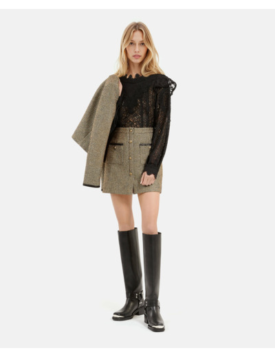 Mini jupe en tweed black / gold