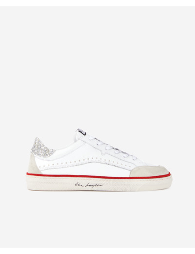 Baskets en cuir blanc avec contrefort à paillettes white