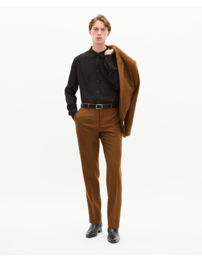 Pantalon de costume droit en laine marron tabacco