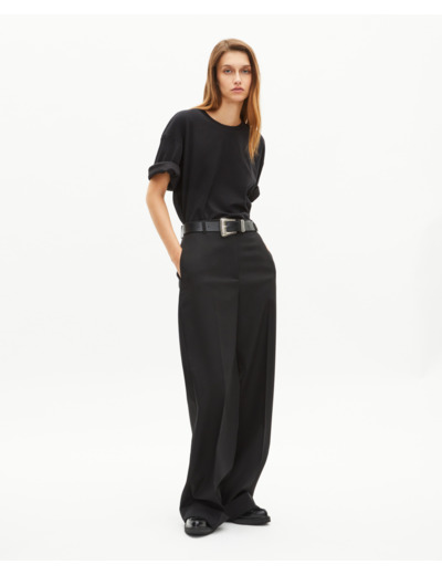 Pantalon large en laine avec revers noir black