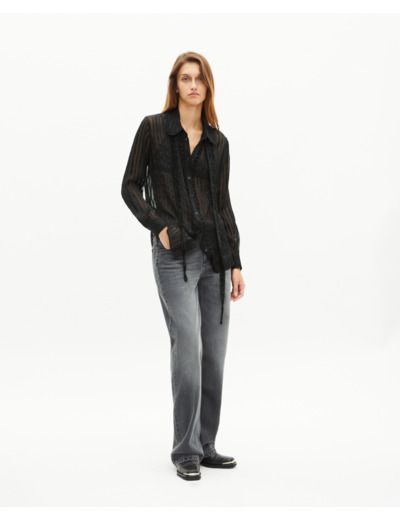 Chemise avec volants en soie noire black