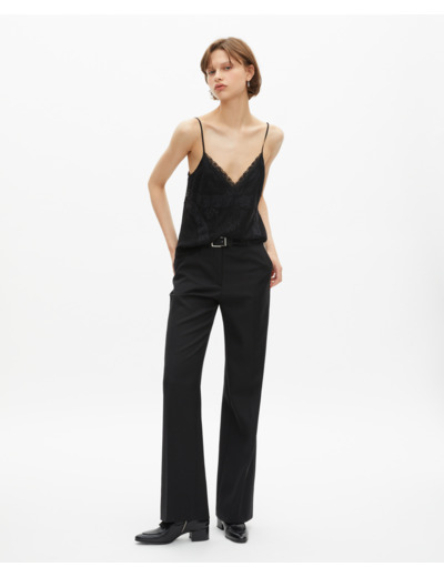 Pantalon tailleur en laine coupe droite noir black