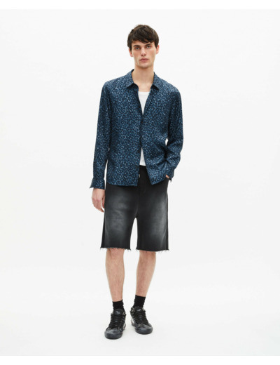 Chemise imprimé léopard en soie mélangée blue