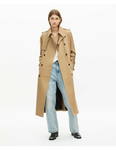 Trench long en coton beige beige