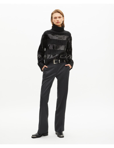 Pull col roulé avec bandes en sequins gris foncé black