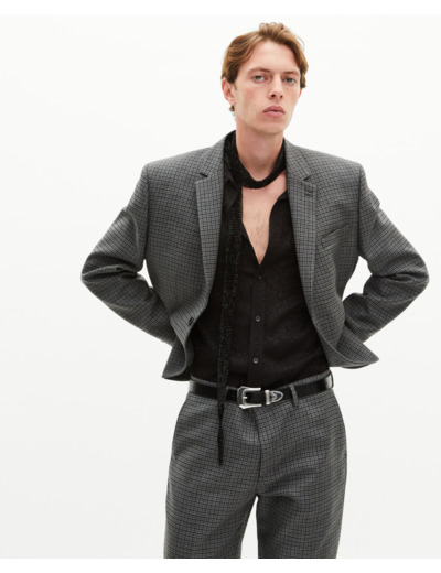 Veste de costume en pied de poule noir et gris grey