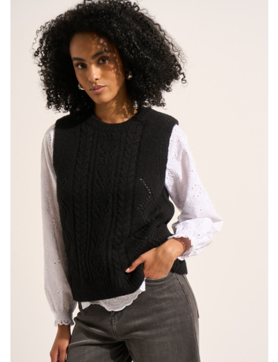 Pull sans manches à col rond et jeu de points