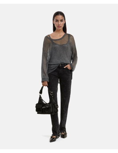 Pull manches longues en cote de maille grey silver