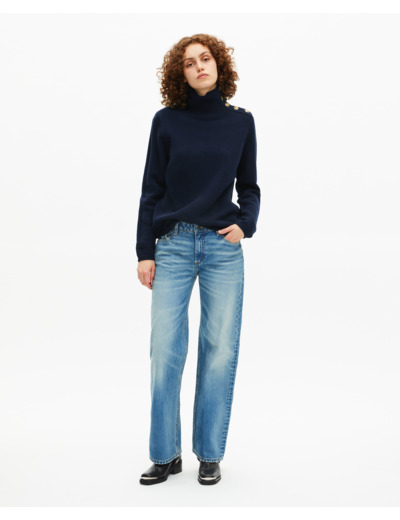 Pull col montant en laine marine bleu