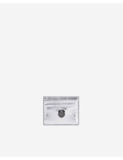 Porte-cartes en cuir avec ecusson mettalique silver