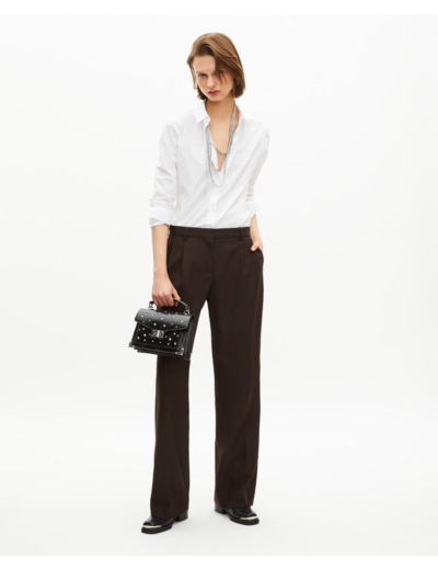 Pantalon tailleur large en laine mélangée marron brown