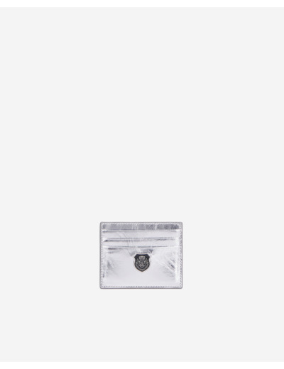 Porte-cartes en cuir avec ecusson mettalique silver