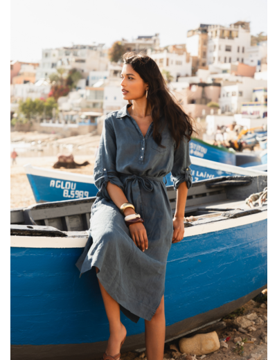 Robe chemise ceinturée à manches ajustables