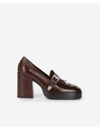 Mocassins à talons en cuir marrons brown