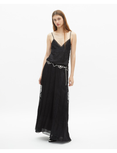 Robe longue à bretelles en dentelle noire black