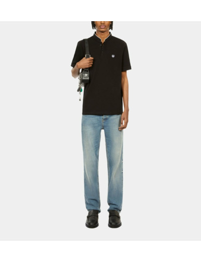 Polo mc col officier  broderie tk black / white