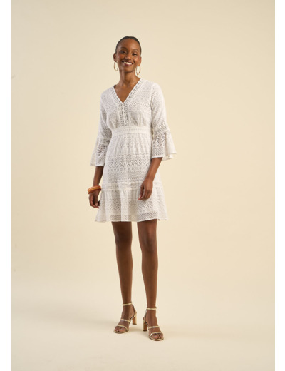 Robe courte décolleté V effet dentelle