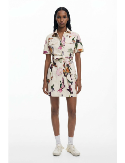 Robe À Manches Courtes En Tissu – Femme