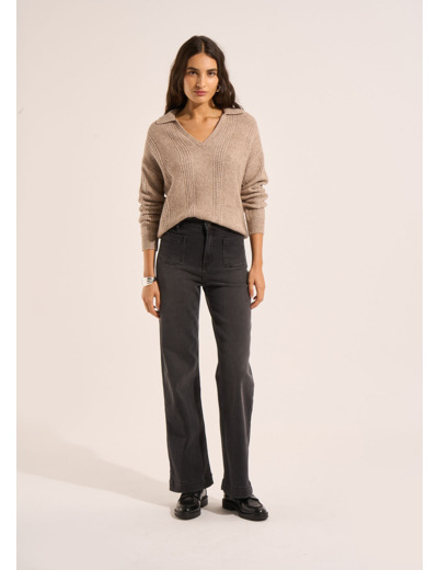 Jean à jambes larges avec revers et taille haute