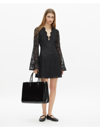 Robe courte à manches évasées en dentelle noire black