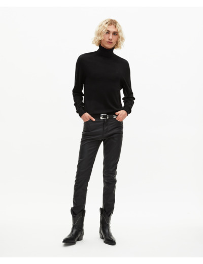 Pull col roulé en laine mérinos noir black