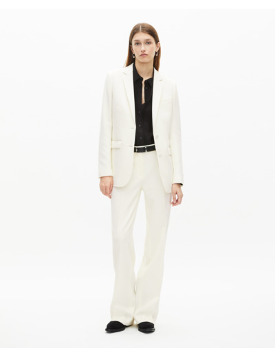 Veste tailleur en crêpe coupe droite écrue ecru