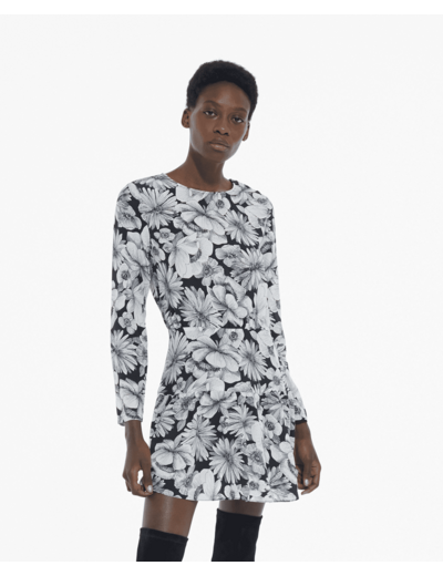 Robe courte manches longues romantic garden black white