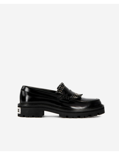 Mocassins en cuir glace a franges avec studs black