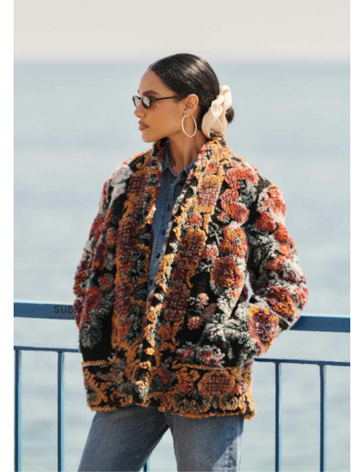 Manteau fausse fourrure imprimée à motifs avec col cygne