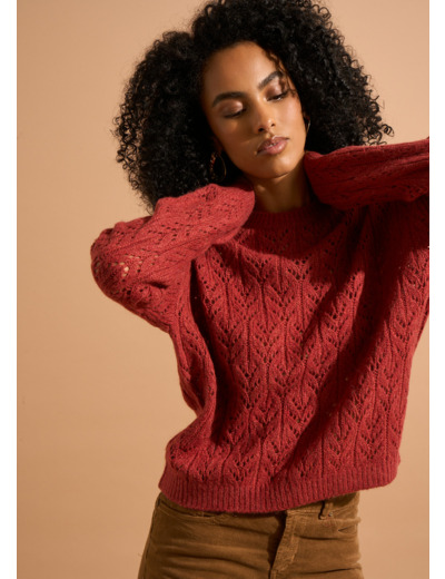 Pull col rond avec un jeu de points en dentelle ajourée