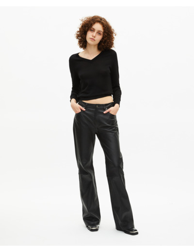 Pull col v en laine mérinos noir black